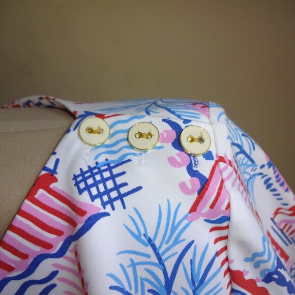 NWT New Womens J McLaughlin Wavesong Top Shirt L White Blue Red Casa Pamera - Picture 3 of 7